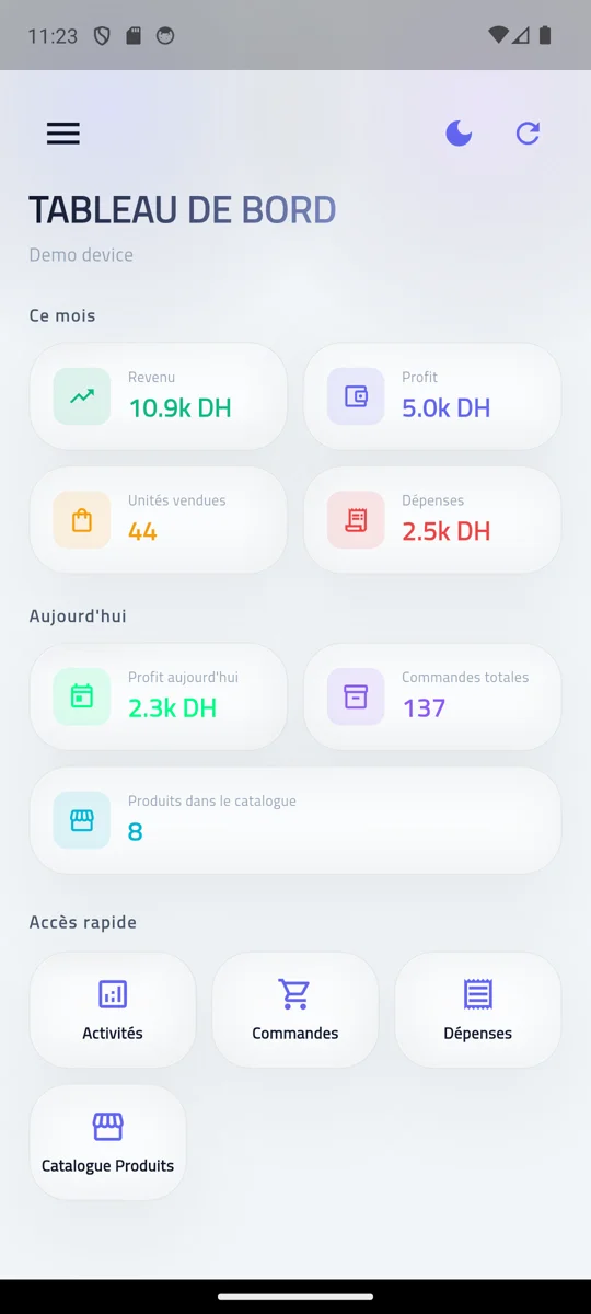 تطبيق الموبايل: الربح والطلبات ديال الشهر